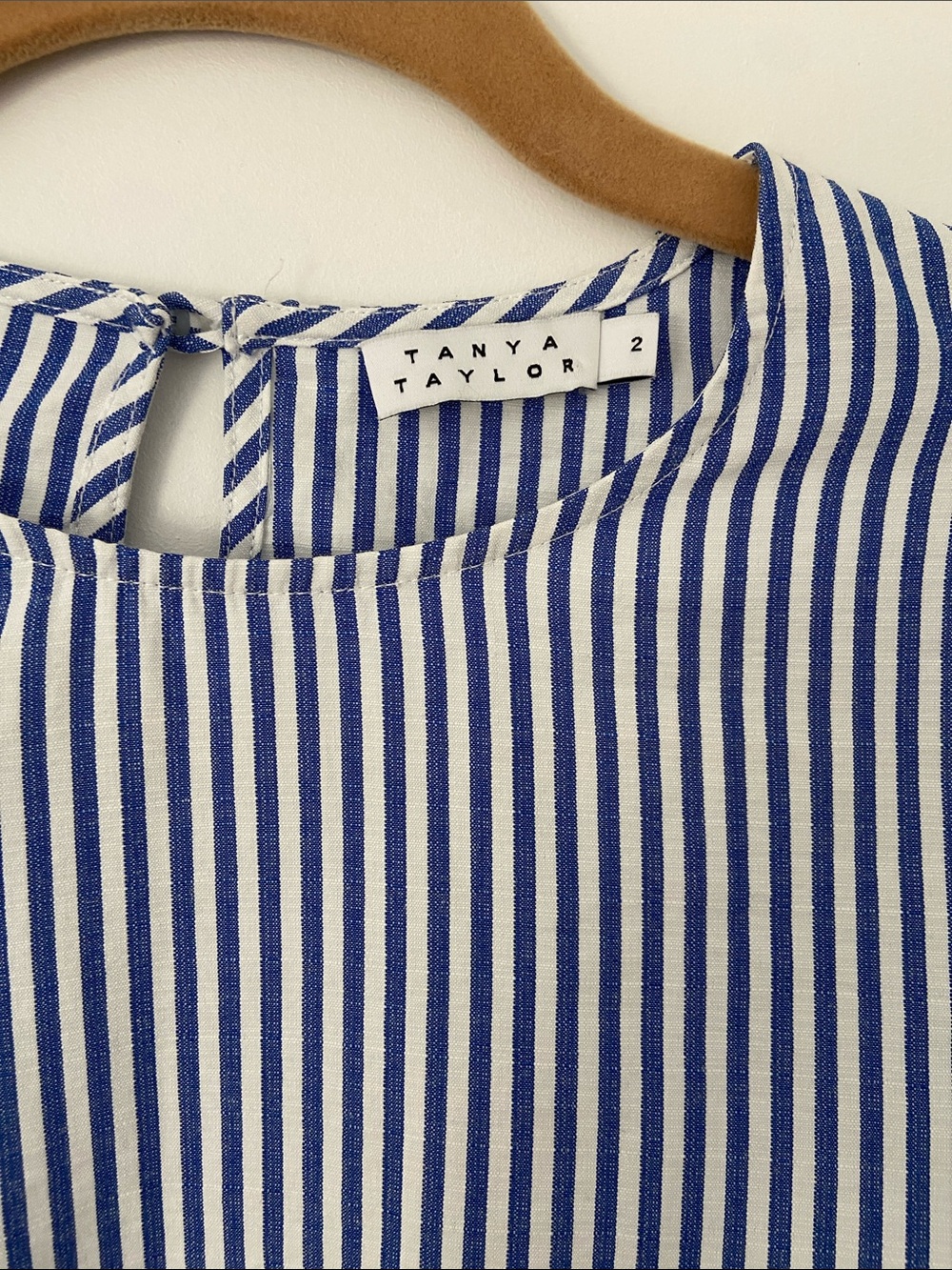 NWOT Tanya Taylor Striped Blue & White Embroidered Sleeve Top - Picture 2 of 11